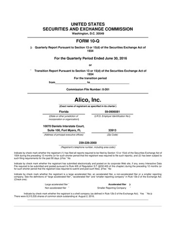Thumbnail Alico
 10-Q Quarterly Report FY2016 