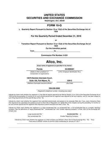 Thumbnail Alico
 10-Q Quarterly Report FY2017 
