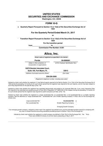Thumbnail Alico
 10-Q Quarterly Report FY2017 