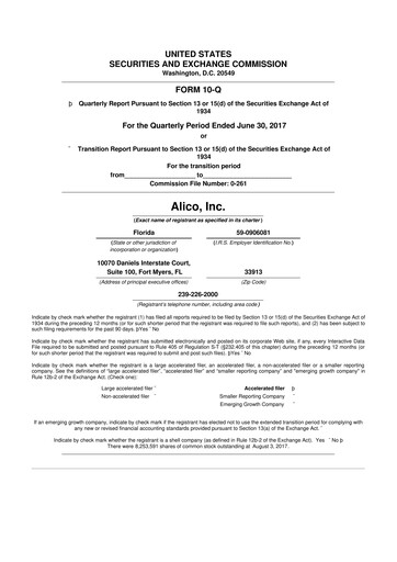 Thumbnail Alico
 10-Q Quarterly Report FY2017 