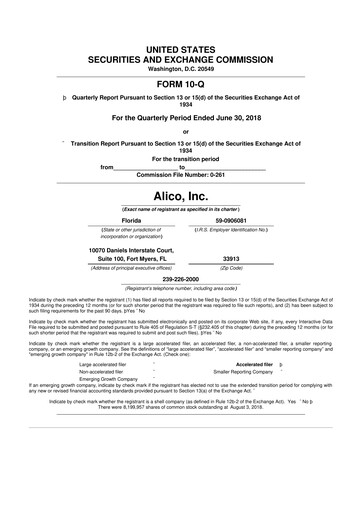 Thumbnail Alico
 10-Q Quarterly Report FY2018 