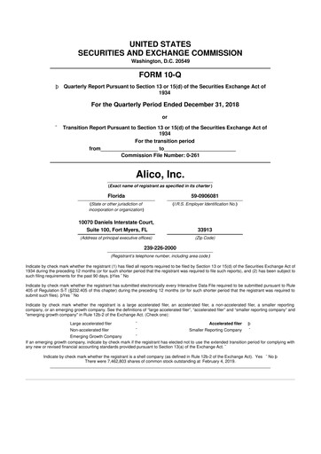 Thumbnail Alico
 10-Q Quarterly Report FY2019 