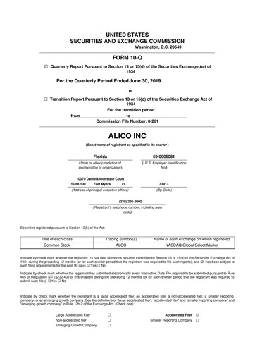 Thumbnail Alico
 10-Q Quarterly Report FY2019 