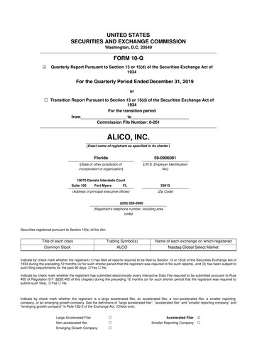 Thumbnail Alico
 10-Q Quarterly Report FY2020 