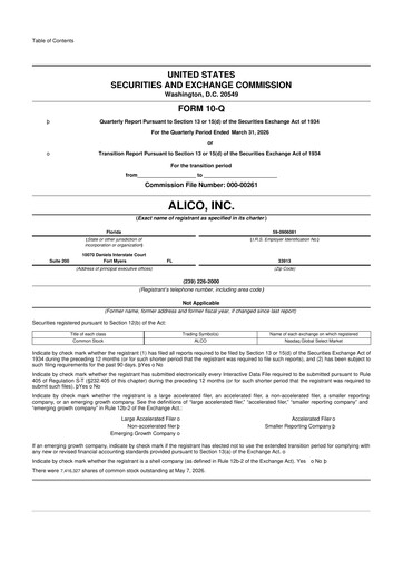 Thumbnail Alico
 10-Q Quarterly Report FY 