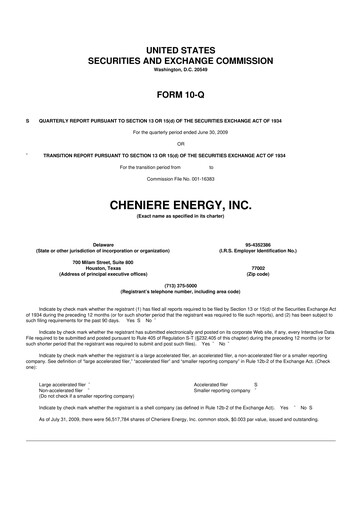 Thumbnail Cheniere Energy
 10-Q Quarterly Report FY 