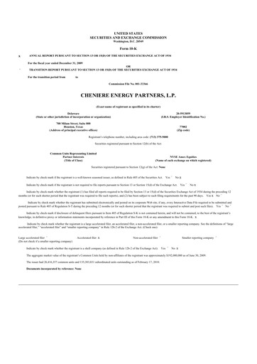 Thumbnail Cheniere Energy
Partners 10-K Annual Report 