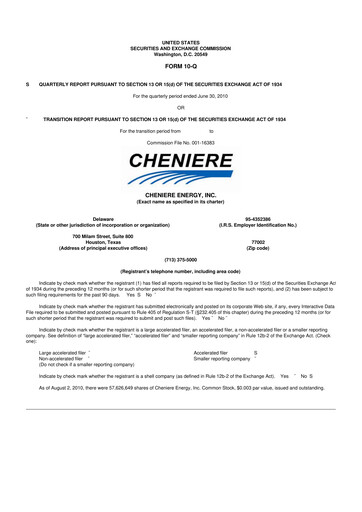 Thumbnail Cheniere Energy
 10-Q Quarterly Report FY 