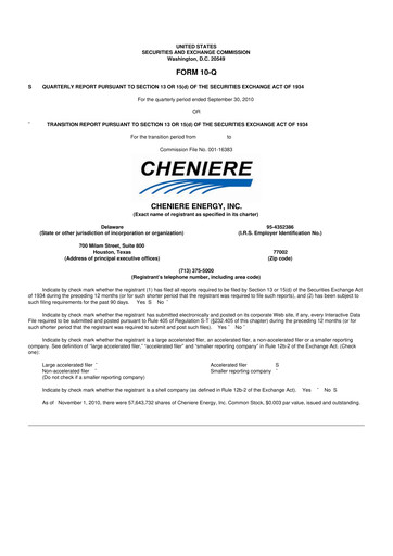 Thumbnail Cheniere Energy
 10-Q Quarterly Report FY 