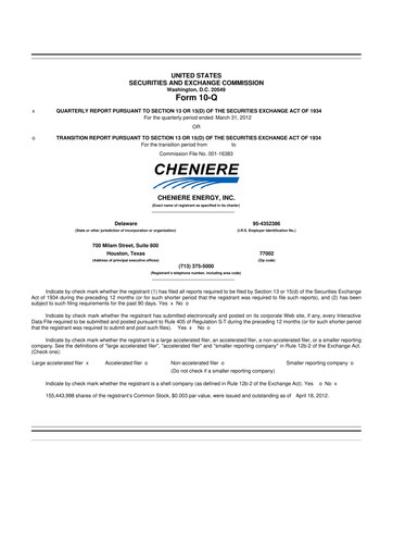 Thumbnail Cheniere Energy
 10-Q Quarterly Report FY2012 