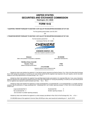 Thumbnail Cheniere Energy
 10-Q Quarterly Report FY2012 
