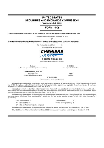 Thumbnail Cheniere Energy
 10-Q Quarterly Report FY2012 