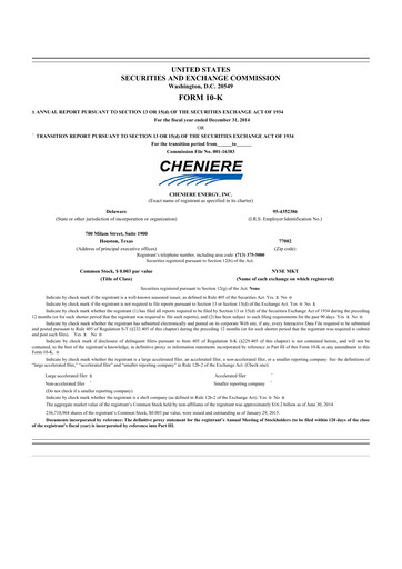 Thumbnail Cheniere Energy
 10-K Annual Report 2014