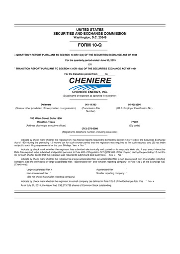 Thumbnail Cheniere Energy
 10-Q Quarterly Report FY2015 