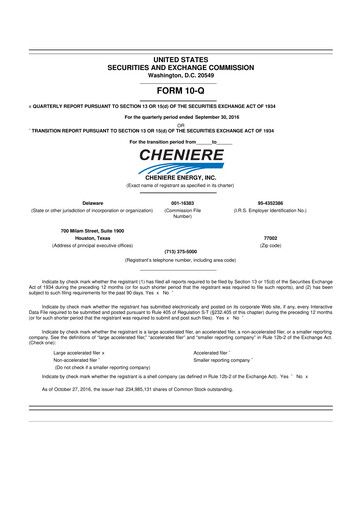 Thumbnail Cheniere Energy
 10-Q Quarterly Report FY2016 