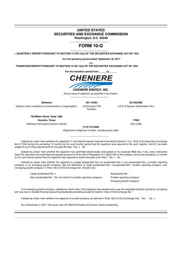 Thumbnail Cheniere Energy
 10-Q Quarterly Report FY2017 