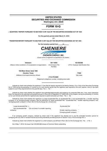 Thumbnail Cheniere Energy
 10-Q Quarterly Report FY2018 