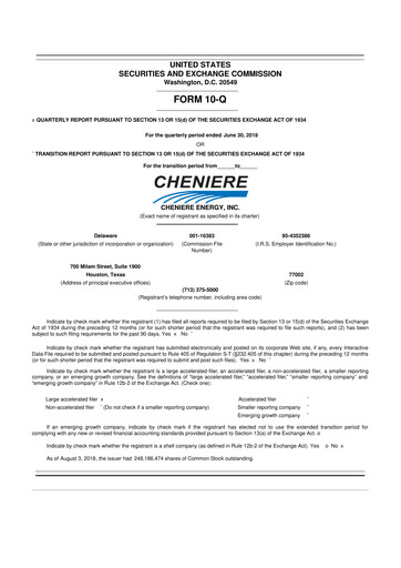 Thumbnail Cheniere Energy
 10-Q Quarterly Report FY2018 