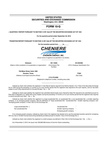 Thumbnail Cheniere Energy
 10-Q Quarterly Report FY2018 