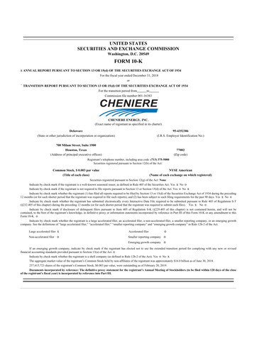 Thumbnail Cheniere Energy
 10-K Annual Report 2018