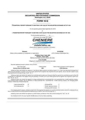 Thumbnail Cheniere Energy
 10-Q Quarterly Report FY2019 