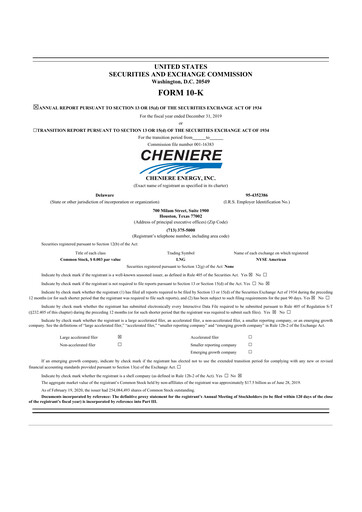 Thumbnail Cheniere Energy
 10-K Annual Report 2019