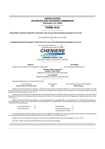 Thumbnail Cheniere Energy
 10-Q Quarterly Report FY2020 