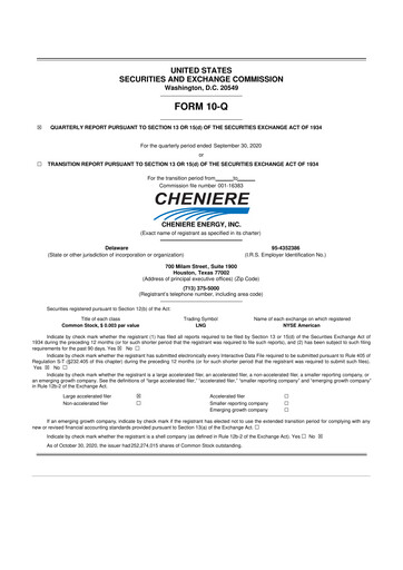 Thumbnail Cheniere Energy
 10-Q Quarterly Report FY2020 