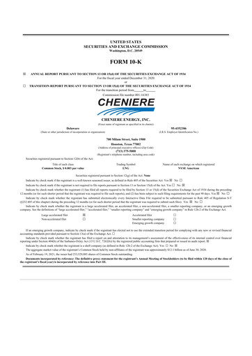 Thumbnail Cheniere Energy
 10-K Annual Report 2020