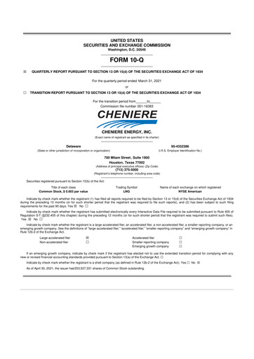 Thumbnail Cheniere Energy
 10-Q Quarterly Report FY2021 