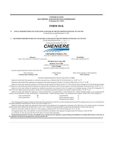 Thumbnail Cheniere Energy
 10-K Annual Report 2021