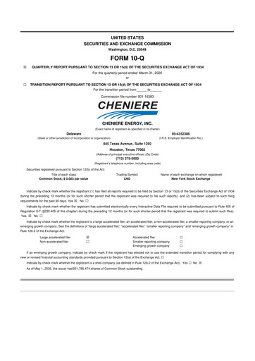 Thumbnail Cheniere Energy
 10-Q Quarterly Report FY2025 
