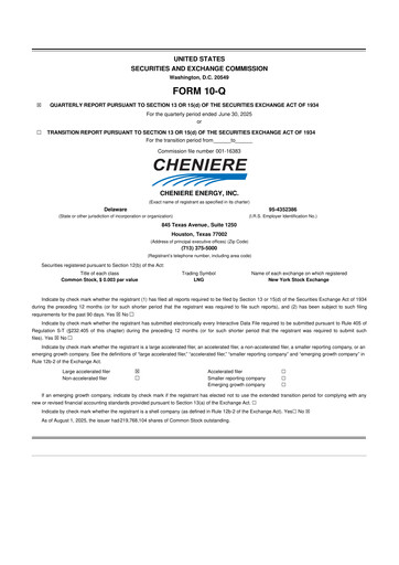 Thumbnail Cheniere Energy
 10-Q Quarterly Report FY2025 