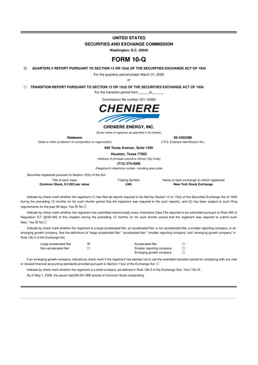 Thumbnail Cheniere Energy
 10-Q Quarterly Report FY 