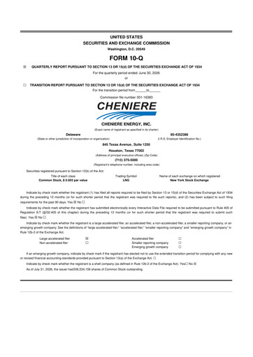 Thumbnail Cheniere Energy
 10-Q Quarterly Report FY2026 