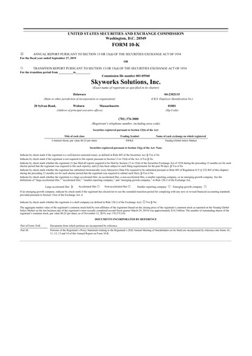 Thumbnail Skyworks Solutions
 10-K Annual Report 2019