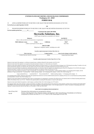 Thumbnail Skyworks Solutions
 10-K Annual Report 2022