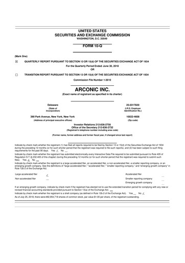 Thumbnail Howmet Aerospace
 10-Q Quarterly Report FY2018 