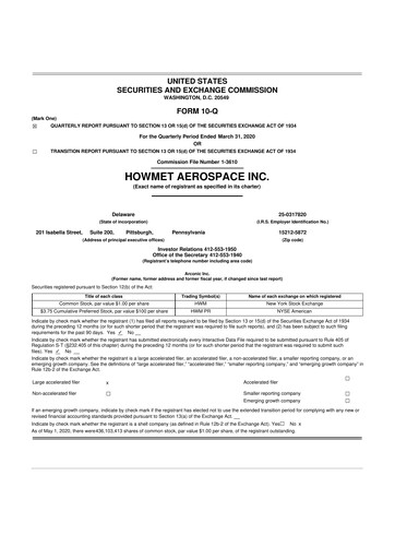 Thumbnail Howmet Aerospace
 10-Q Quarterly Report FY2020 