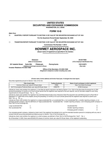 Thumbnail Howmet Aerospace
 10-Q Quarterly Report FY2020 