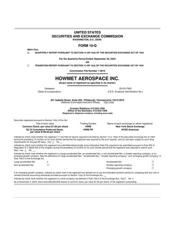 Thumbnail Howmet Aerospace
 10-Q Quarterly Report FY2024 