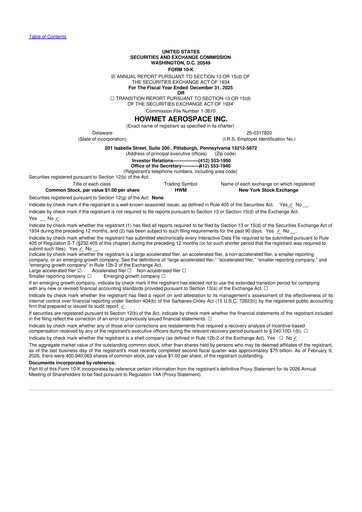 Thumbnail Howmet Aerospace
 10-K Annual Report 2025