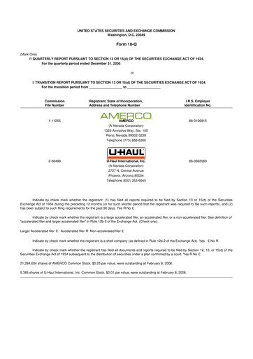 Thumbnail U-Haul 10-Q Quarterly Report FY 