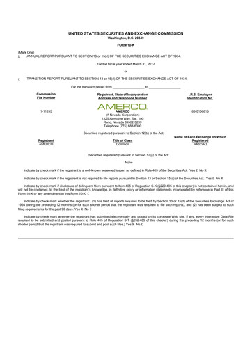 Miniature U-Haul 10-K Rapport annuel 2012