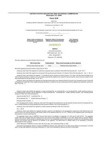 Miniature U-Haul 10-K Rapport annuel 2020