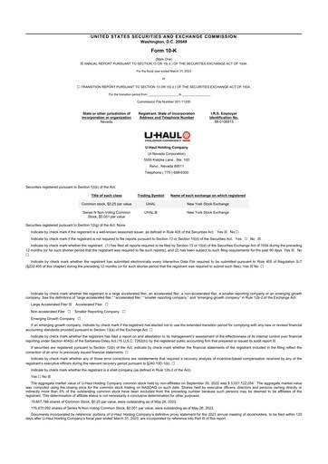 Miniature U-Haul 10-K Rapport annuel 2023