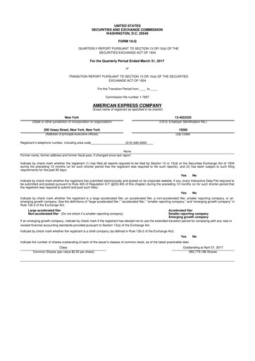 Thumbnail American Express 10-Q Quarterly Report FY2017 