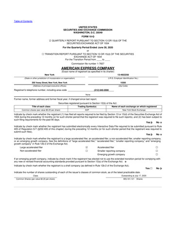 Thumbnail American Express 10-Q Quarterly Report FY2020 