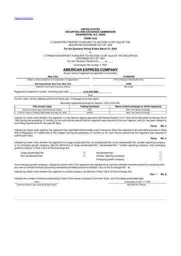 Thumbnail American Express 10-Q Quarterly Report FY 