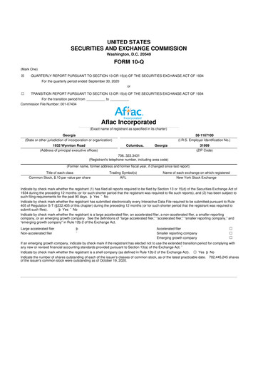 Vorschaubild Aflac 10-Q Quartalsbericht 2020 